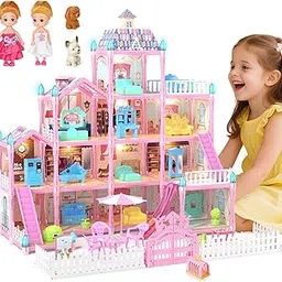 Randhar Doll House for Girls with Lights, 3 Dolls, 4 Floors -13 Rooms, 7 Sets of Furniture and Accessories, Design and Build Gift for 3 4 5 6 7 8+ Year Old Girls-picture-27