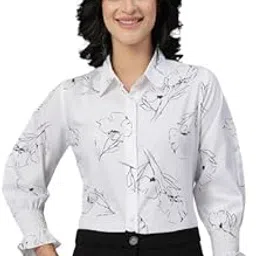 style quotient Women White and Black Floral Printed Polycrepe Regular Smart Casual Shirt-picture-15
