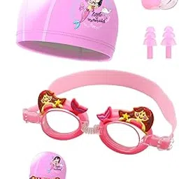 NHCDFA swimming goggles for kids 6-14 girls, swimming cap for kids 4-5 years, swimming goggles, swimming glasses for kids, swimming kit for kid, swimming kit (mermaid)-picture-19