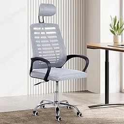 Casa Copenhagen,Mesh Office Desk Chair,Rocking Chairs Ergonomic Computer Chair Adjustable High with Headrest and Comfortable Armrest Swivel Chair - Ash Grey & Black Handle-image-59