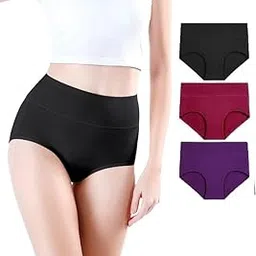 diving deep Cotton Women's Underwear, High Waist Briefs, Assorted Underpants, Tummy Controller Full Coverage Stretchy Panties - 3 Pack-picture-18