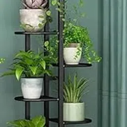 IRON WOOD HANDICRAFT Metal Floor Mount Plant Stand 6 Tiered Shelf 7 Potted Flower Pot Holder | Organizer Display For Indoor Outdoor Garden Balcony (41X18 Inch) (Black)-image-86