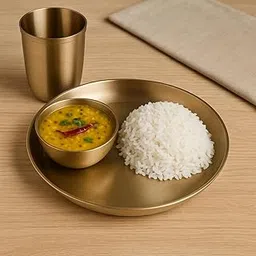 3-Piece Pure Kansa Solid Dinner Set | Matte Finish | 1 Plate (7” Thali), 1 Bowls, 1 Glass | Authentic Bronze Thali Set (कांसे का थाली सेट)-picture-24