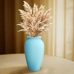 Cortina Ceramic Flower Vase for Home Decor - Flower Vase for Dining Table - Blue Flower Decorative Ceramic Vase | Aesthetic Flower Vase for Office - 9x15 CM - Grey-3-1 Pc-image-58