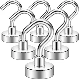 Neosmuk Steel Magnetic Hooks, 22 Lb+ Heavy Duty Earth Magnets With Hook For Refrigerator, Extra Strong Cruise Hook For Hanging, Magnetic Hanger For Curtain, Grill (6), Silver-picture-22