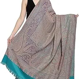pashtush Women's Kashmiri Jamawar Shawl, Arabic Blue-picture-37