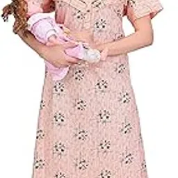 ankona Cotton Feeding Nighty with 2 Side Zips for Feeding Purpose & Neck Buttons for Comfortable Wearing Cotton Feeding Nighty for Women, Maternity Nighty for Women Cotton (Pack of 1)-picture-15