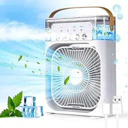 ๐๐ ๐๐๐๐๐ ๐๐๐๐๐๐๐๐ Battery-Powered Portable AC Fan, Small Desk Air Cooler with 7-Color Mood Lighting, 3 Mist Modes, Adjustable Wind Speed & Energy-Saving Timer ๐๐ก๐ข๐ญ๐ image 1
