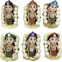 Hairy Fairy Things Murugar Jadai Billai Traditional Hair Ornament Set for Baby Shower, Lord Muruga Glitter Crown with Pearl Beads, Gold Base, 6 Colours (Colors may vary)-picture-31