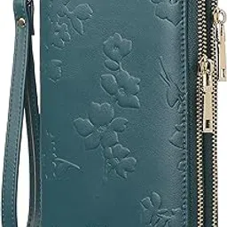 yiijay Womens Wallet RFID Blocking Large Capacity Leather Double Zip Wristlet Wallet Credit Card Phone Holder Ladies Clutch-picture-29