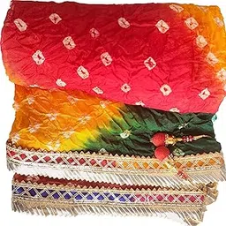 mayasons Traditional Art Silk Bandhani Bandhej Dupatta with Multicolor Gota Lace, 2.25 Meters, for Women-picture-47