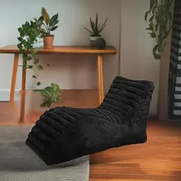 Mollismoons Fur Bean Bag Chairs for Adults Lounger Bean Bag Couch Sofa/Stripes with Microfiber/Washable/6 Months Warranty/Bean Bag Cover Without Beans (Black Color)-image-33
