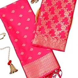 2 Piece Banarasi Silk Women's Unstitched Dress Material | Elegant Embroidered Floral Salwar Suit & Matching Dupatta in Multiple Colors (Bottom Not Included) image 1