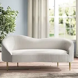 Craftric Two Seater Sofa in Round Shape for Home Office & Living Room Durable & Comfortable Sofa (2 Seater, White, Wood) image 1