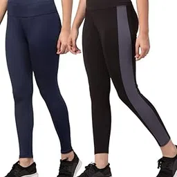 bluecon Women's Polyester Gym wear Ankle Length Yoga Pants Stretchable Mid Waist Workout Tights (Combo Pack of 2)-picture-48