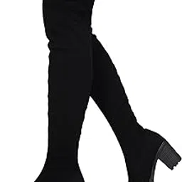 jm looks Womens Knee High Boots Round Toe Chunky Block Heels Suede Fashion Booties-picture-21