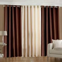 Modern Polyester ICE Crush 3 Piece Curtain Set - (Brown Cream, Door 7 FeeT)-picture-19