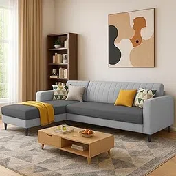 GRAPEWOOD Wayne LHS 6 Seater L Shape Sofa Set for Living Room (Grey Dark Grey) Premium Fabric Sofa Set for Living Room-picture-28