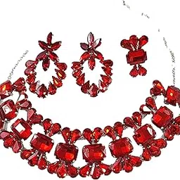 Level up point - Red color CRYSTAL GLASS STONE Statement heavy Necklace, and Earring UNIQUE DESIGN FOR Women and girls design-picture-14