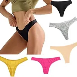 Silverlake Women Cotton Comfortable Fabric Daily Use Regular Wear Mid Rise Thong Panty Pack of 5 (Beige Pink White Black Yellow)-picture-14