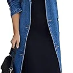 mjfcs yaenh Women's Vintage Notched Collar Double Breasted Over Knee Midi Long Denim Jacket Trench Coat with Belt-picture-24