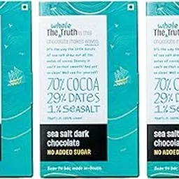 The Whole Truth Dark Chocolate - Sea Salt | Pack Of 3 X 80 Gram |Sweetened Only With Dates | 79% Cocoa, 29% Dates, 1% Sea Salt | No Artificial Flavours | Portion Controlled | 100% Vegetarian image 1