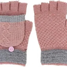 zacharias Girl's Woolen Mitten Cut Finger Woolen Gloves with Flipcover (fg-02_Peach;Free Size)-picture-28