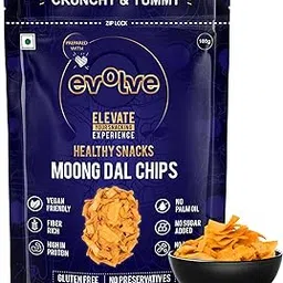Evolve Moong Dal Chips Healthy Snacks for Kids, Adults | Roasted, Gluten Free, Vegan, No Palm Oil & Artificial Colors, Freshly Made, Peri Peri Flavor - 100g-picture-24
