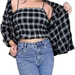Stylish Check Shirt with Crop TOP for Women-picture-15