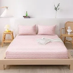 VIVEA RESERVE 400 TC Cotton Like Glace Cotton Double Bed Elastic Fitted Bedsheet King Size Set II Includes 1 Fitted Bed Sheet with 2 Pillow Covers (72" x 78" inch, Blossom Pink)-image-30