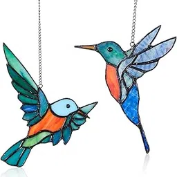 Soaoo 2 Pcs Hummingbird Suncatcher Stained Glass Decoration Window Hanging Hummingbird Gift Handmade Hummingbird Window Housewarming Ornament Hummingbird Memorial Gift Home Crafts for Women-picture-11