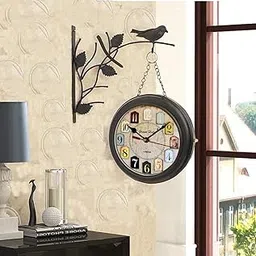 SAREE HOUSE Bird Round Metal Body Traditional Vintage Double Sided Antique Station Clock - Black (25 cm)-picture-29