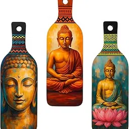 Giftoday Meditating Gautam Buddha Wooden Wall Hanging for Home Kitchen Decor | Decoration Items for Livingroom | Modern Artwork Item for Office, Hallway | Decorative Mdf Wall Hanger Artwork (Set of 3)-picture-15