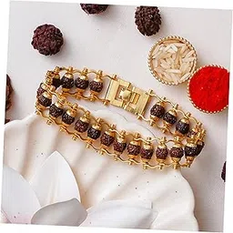 pride store Traditional Rudraksha Beads Rakhi Set with Antique Gold Design, Brown and Gold | Rakhiya For Brother | Rakhiya For Bro-picture-43