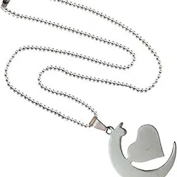 m men style Valentine Couple I Love You Heart To The Moon Silver Stainless Steel Pendant Necklace Chain For Men And Women MSDBPn011079-picture-32
