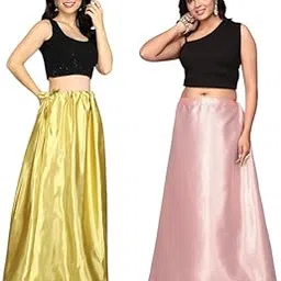 Satin Silk Saree Petticoat for Women | Sari Underskirt | Sarees Shapewear Petticoat Skirt with Adjustable Drawstring | Smooth Comfortable Waist Slip (Free Size)-image-1
