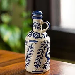 ExclusiveLane The 'Flowy Flora' Mughal Hand-Painted Ink Blue Decorative Ceramic Oil Bottle (1000 Ml) -Cooking Oil Dispenser Containers Vinegar Oil Dropper Can Handled Nozzle Oil Pot Stoppers & Pourers-image-22