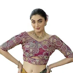 pujia mills Women's Milan Silk Solid Half Sleeve Regular Saree Blouse-picture-41