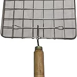 Sanjari Steel Square Barbeque Jali Roti Roast Grill Papad Roaster Chapati Toast Grill Wooden Handle paneer tandoor net-picture-33