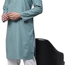 sojanya (Since 1958 Men's Cotton Linen Blue Foil Printed Kurta and White Pyjama Set-picture-13