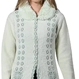 ladywillington Lady Willington Women Woolen Neck Fur Collar Neck Self Design Heavy Hair Rainbow Cardigans Winter Wear Pure Wool Cardigan Long Cotty Fully Warm Cardigan Free Sizes-picture-14
