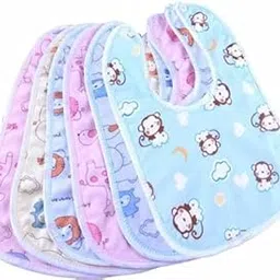 Mom's Pride Baby Button Bibs Apron for Feeding and Drooling Cute Animated Print with Tich Button Double Layered Waterproof (Pack of 6) (Multicolor)-picture-27