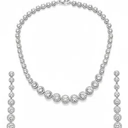 opus aurum Classic Solitaire CZ Diamond Necklace & Earring Set for Women | Round Halo Design Fashion Jewelry for Weddings & Parties-picture-56