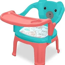 Tony Stark Plastic Baby Chair, Feeding Chair with Cushion Seat & High Backrest, Booster Seat for Kids with Removable Tray, Portable High Chair, Study and Activity Table for Toddlers Upto 30 Kgs (Turquoise) image 1