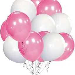 Flyloons Pink White Balloons Pack of 50 for birthday decoration items also suitable for Anniversary, Wedding, Celebration, Party image 1