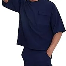 nobero men's Navy Blue Monochrome Co-ord set with Halfsleeve tee and Shorts-picture-56