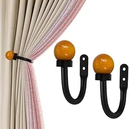 Colornest 2 Pcs Curtain Holdbacks | Metal Curtain Tiebacks with Wooden Ball Finials | Decorative Wall Mounted Drapery Holdback for Living Room, Bedroom – Black-picture-29