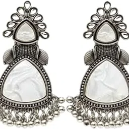shekinah glory Traditional Silver-Plated Oxidized Drop Earrings for Women & Girls | Antique-Finish Alloy Earrings with Artificial Stones | Ethnic Wear Jewellery-picture-58