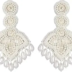 peora White Pearl Drop & Dangle Handmade Lightweight Statement Earring for Women & Girls-picture-10