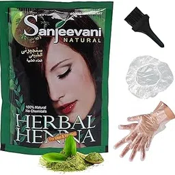 Sanjeevani Natural Herbal Henna Powder | Pure Organic Henna | Natural Grey Coverage Hair Color | Hair Strengthening & Conditioning - Pack of 4 140g each-image-24